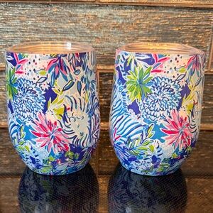 Lilly Pulitzer Lion Around Print Floral Insulated Tumbler Set of 2 Wine Cups